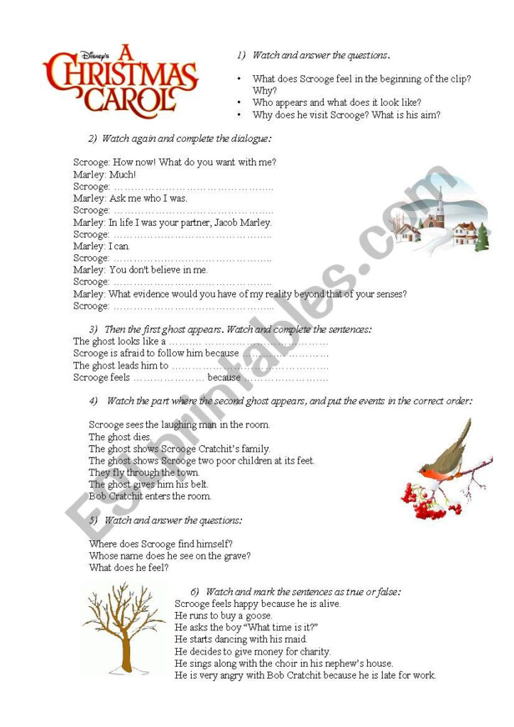 Video Worksheet "christmas Carol"   Esl Worksheetarybenna