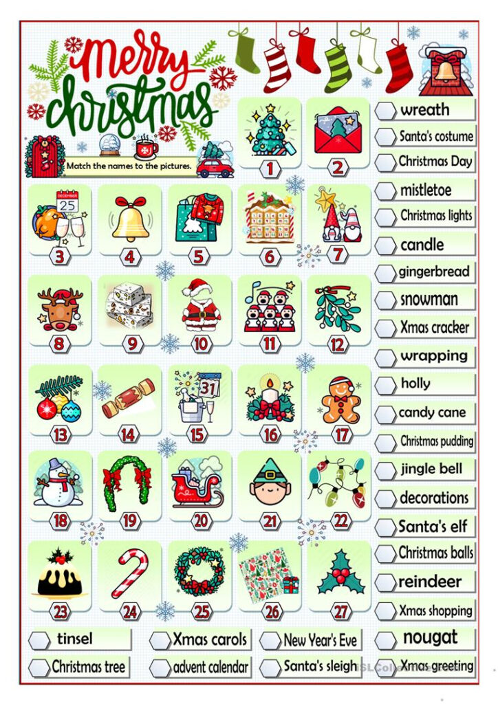 Vocabulary   Christmas Time   English Esl Worksheets For