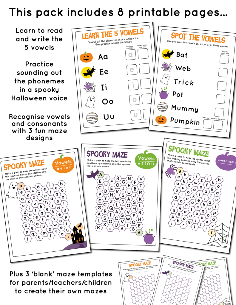 Vowel Letter Mazes For Halloween