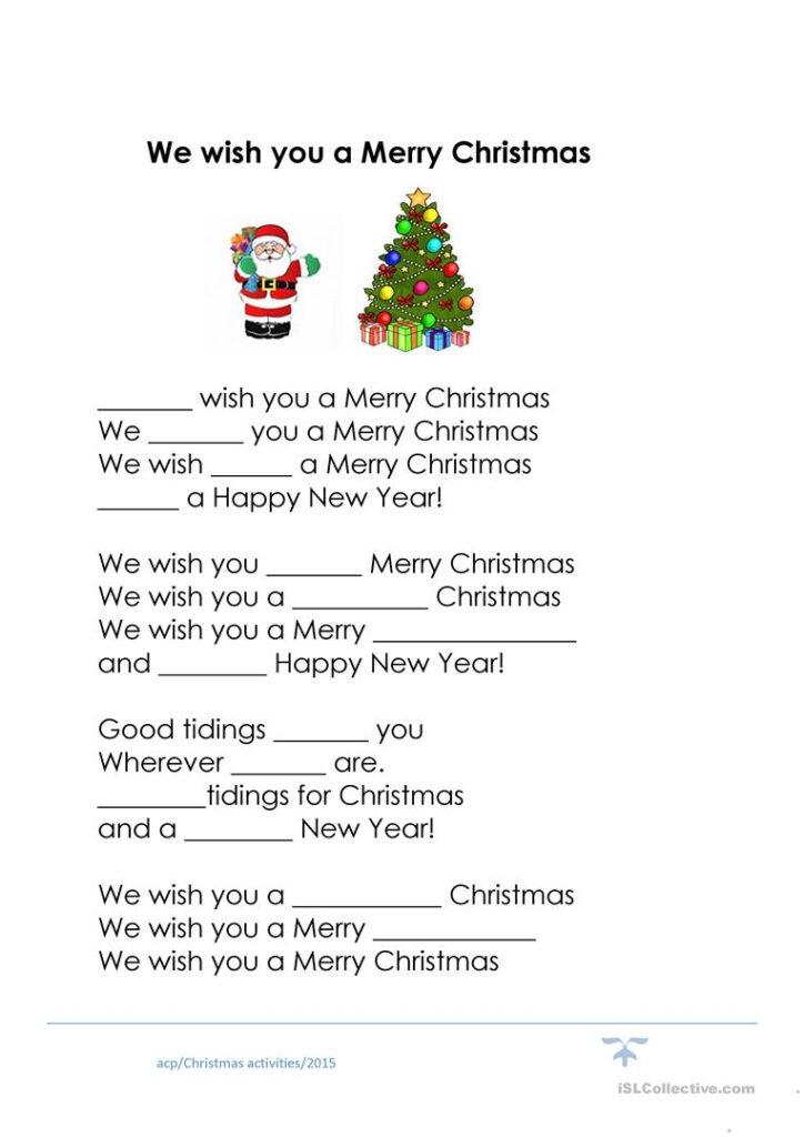 We Wish You A Merry Christmas Cloze   English Esl Worksheets