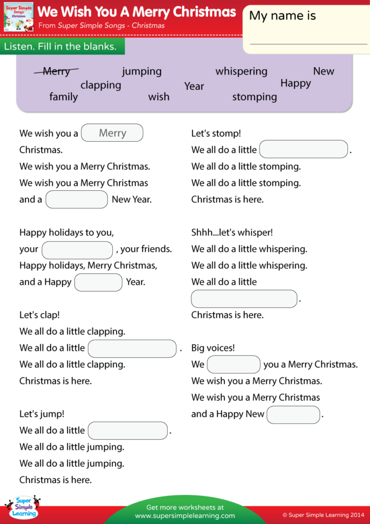We Wish You A Merry Christmas Worksheet   Fill In The Blanks