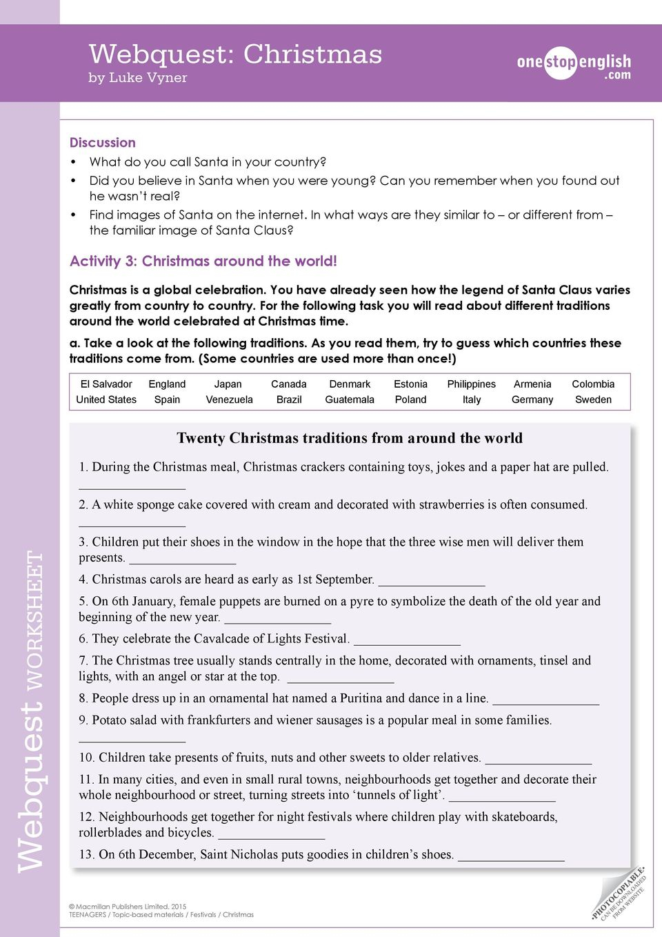 Webquest Worksheet. Webquest: Christmasluke Vyner
