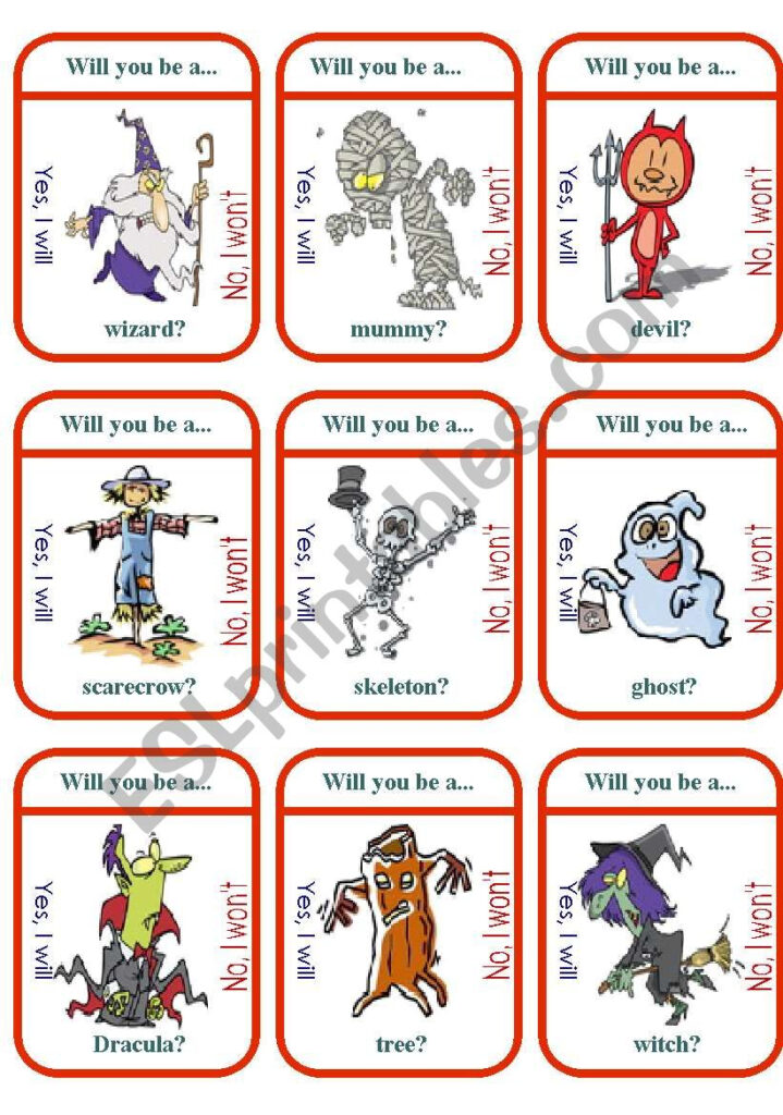 What Will You Be For Halloween?" Game Cards   Esl Worksheet