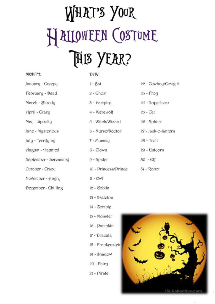 What's Your Halloween Costume?   English Esl Worksheets For