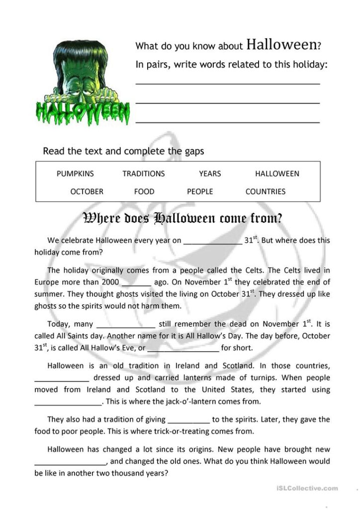 Where Does Halloween Come From?   English Esl Worksheets For