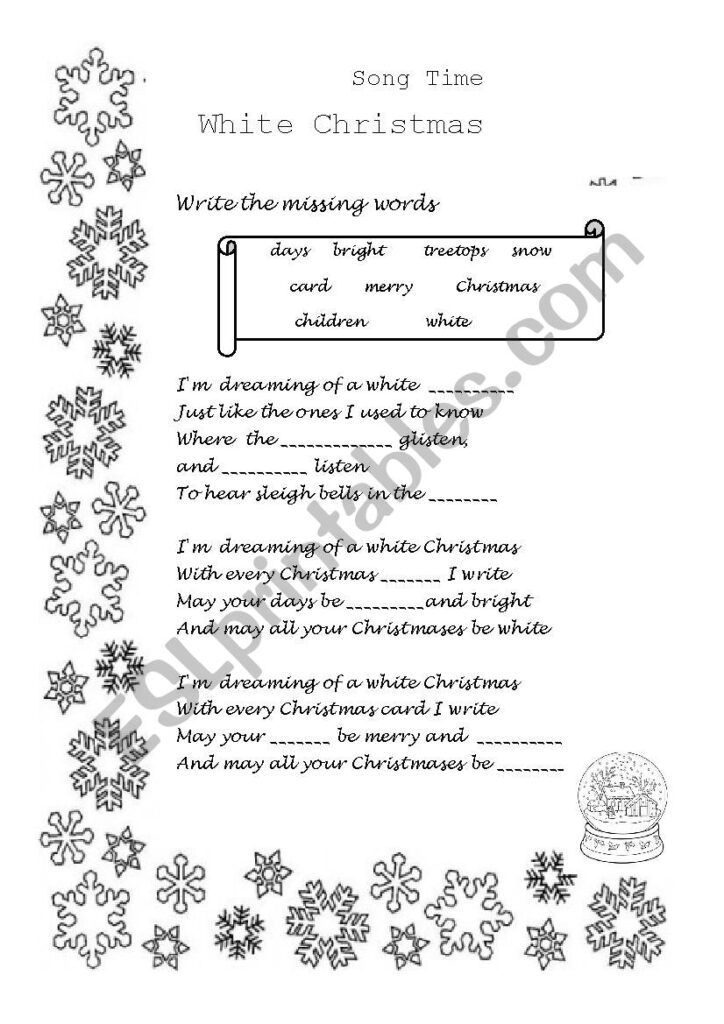 White Christmas Song   Esl Worksheetniloelupy