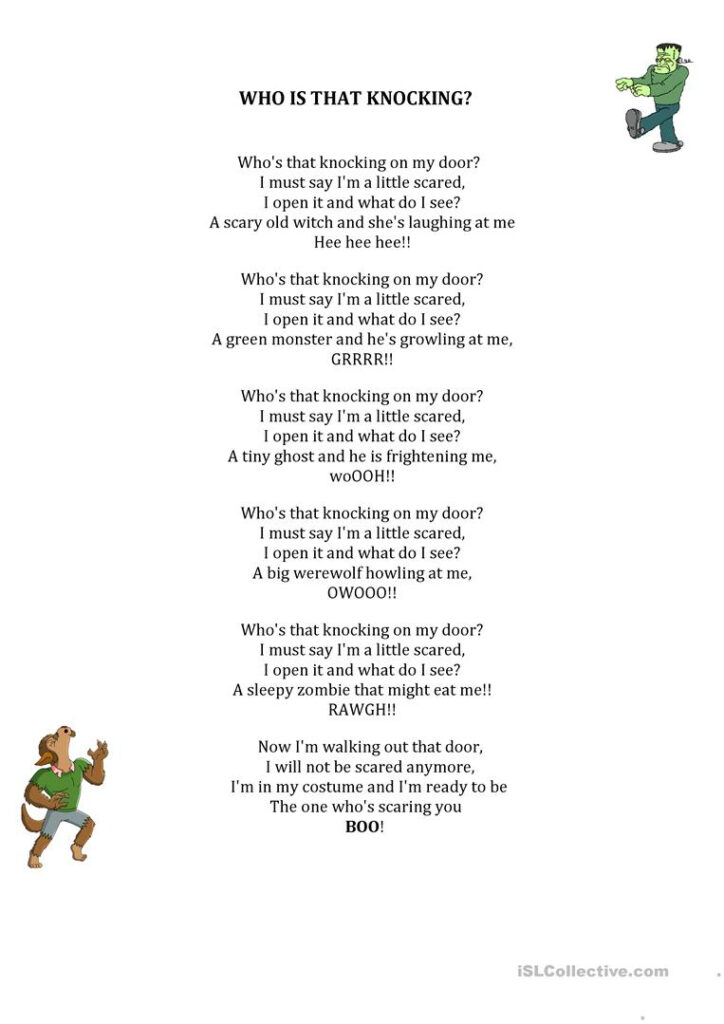 Who's That Knocking Halloween Poem   English Esl Worksheets