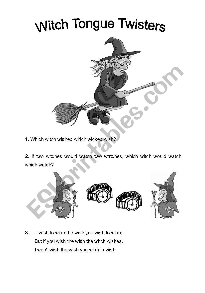 Witch Tongue Twisters For Halloween - Esl Worksheet