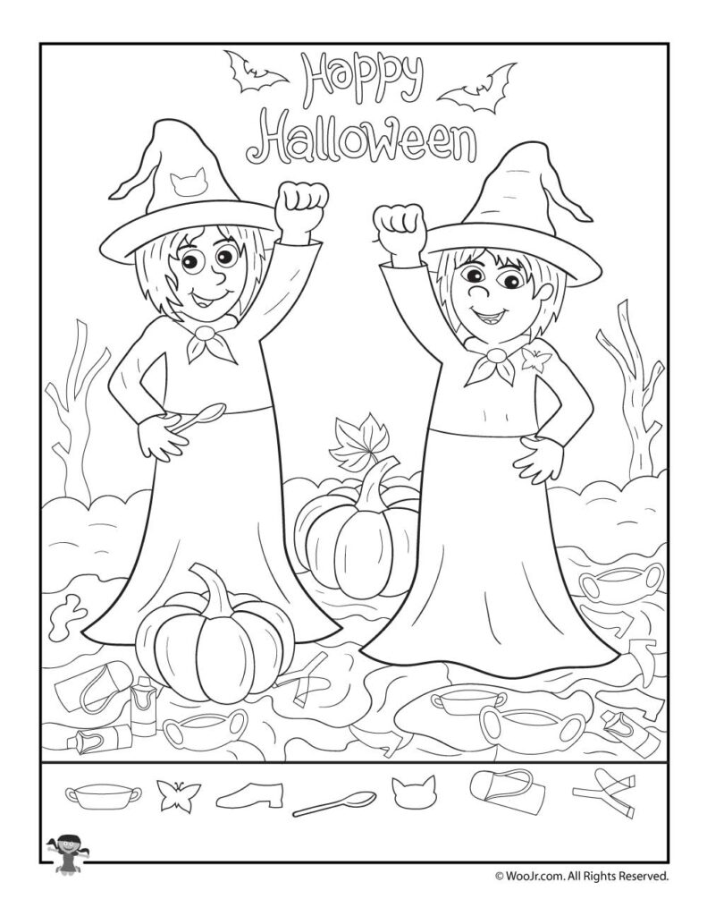 Witches Happy Halloween Hidden Items Worksheet | Woo! Jr