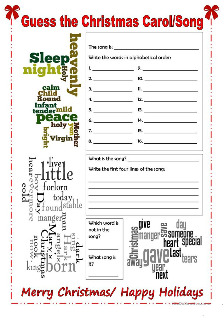 Wordle Christmas Songs   English Esl Worksheets For Distance