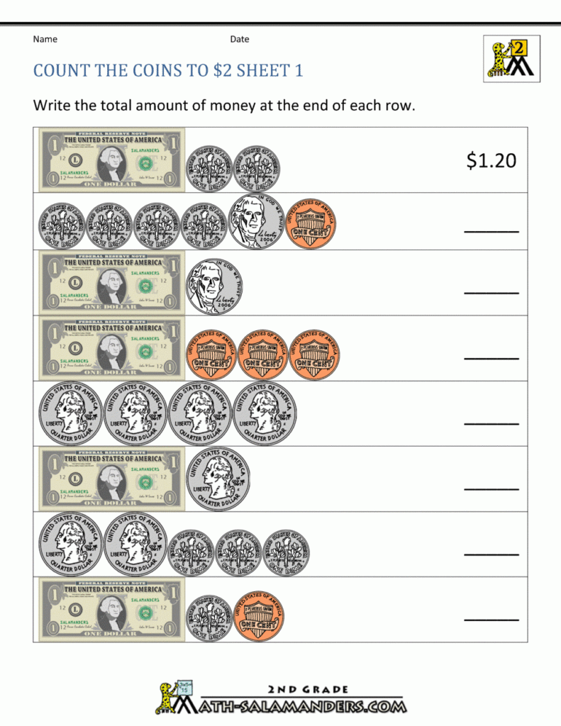 Worksheet ~ 2Nd Grade Math Worksheets Count The Coins To