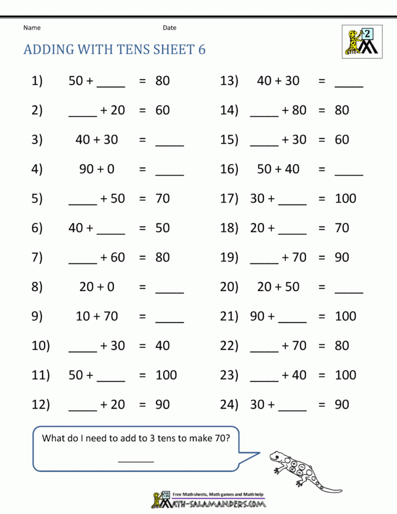 Worksheet ~ Adding Tens Second Gradeivity Sheets Addition