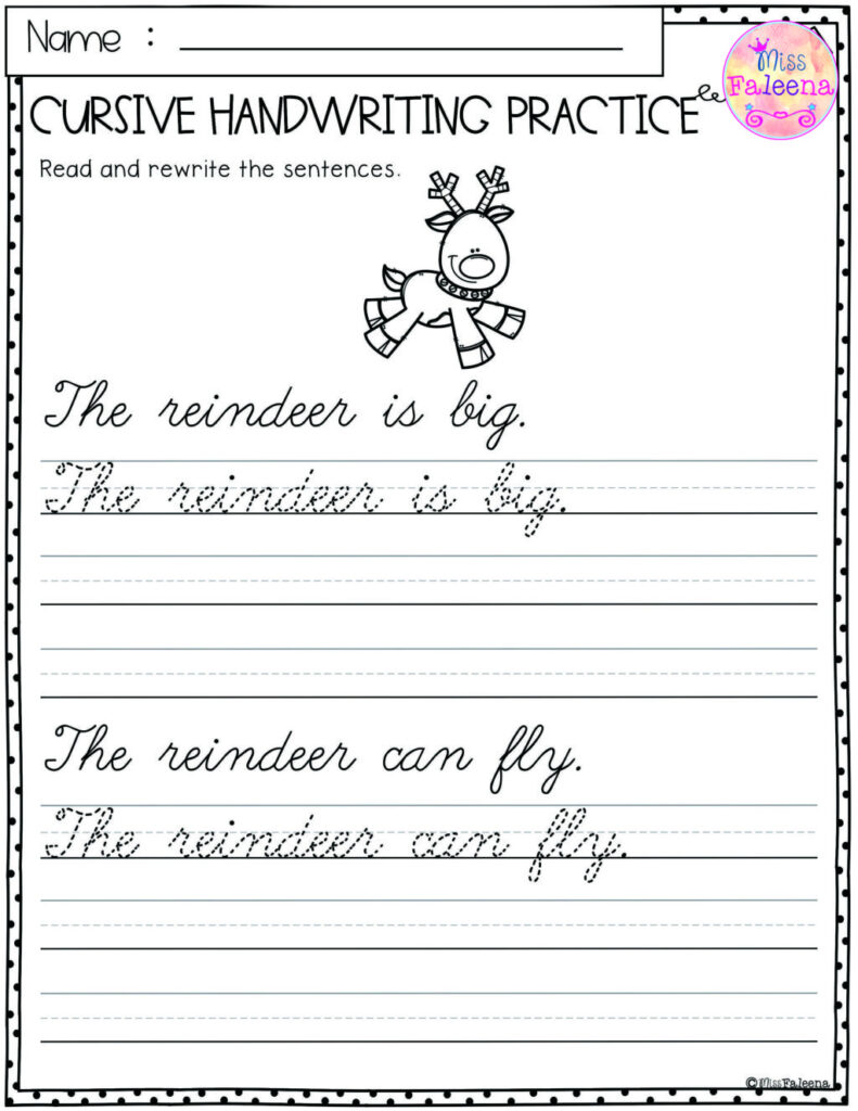 Worksheet ~ Christmas Cursive Handwriting Practice