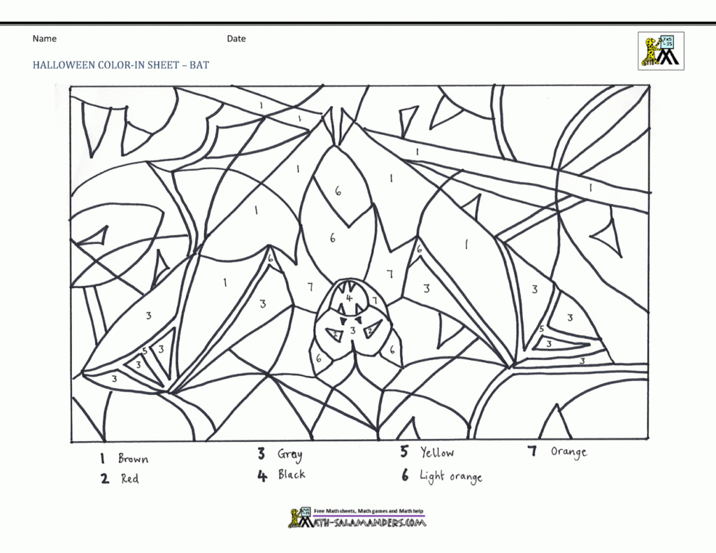 Worksheet ~ Colornumber Halloween Bat Subtraction