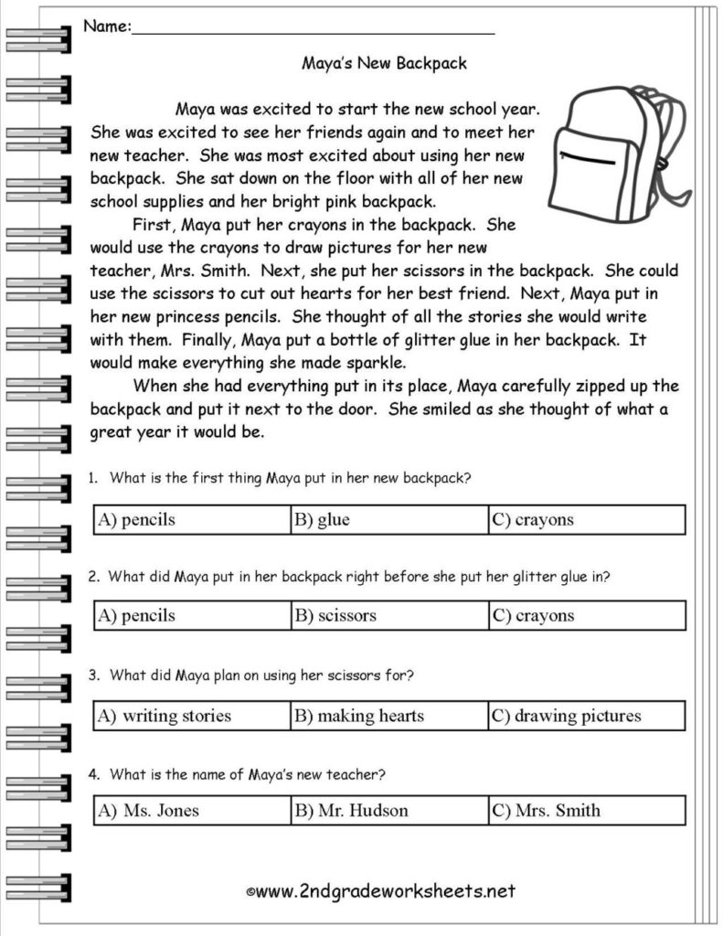 Worksheet ~ Comprehension 2Nd Grade Thanksgiving Reading