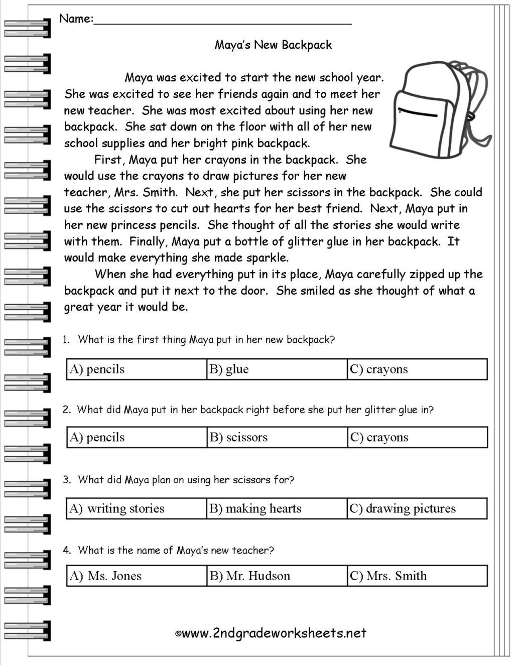 Worksheet ~ Comprehension 2Nd Grade Thanksgiving Reading