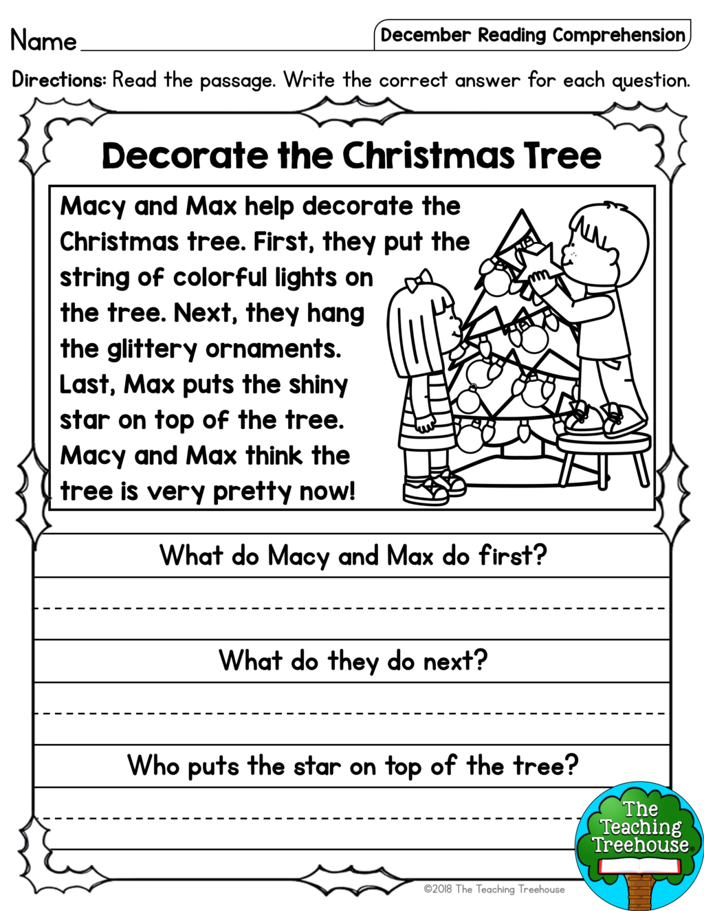 Christmas Reading Comprehension Worksheets 4th Grade AlphabetWorksheetsFree