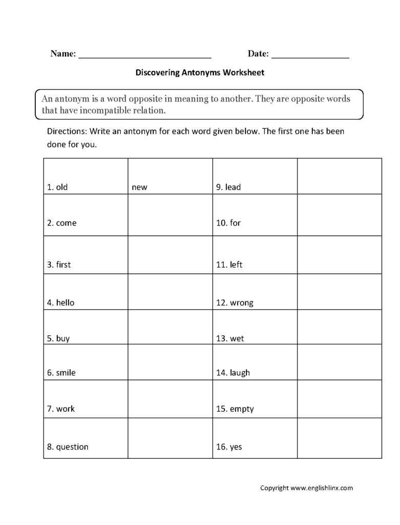 Worksheet ~ Englishlinx Com Antonyms Worksheets Worksheet