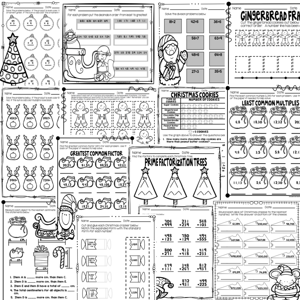 Free 4th Grade Christmas Math Worksheets