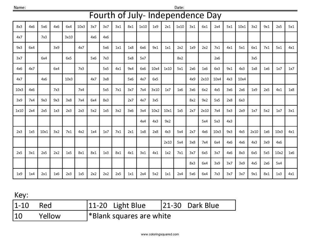 Worksheet ~ Fourth Of July Holiday Multiplication Math