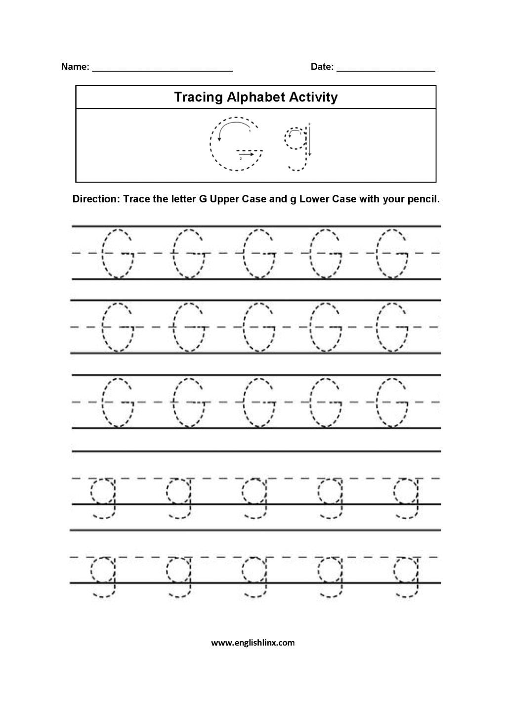 The Letter G Tracing Worksheets | AlphabetWorksheetsFree.com