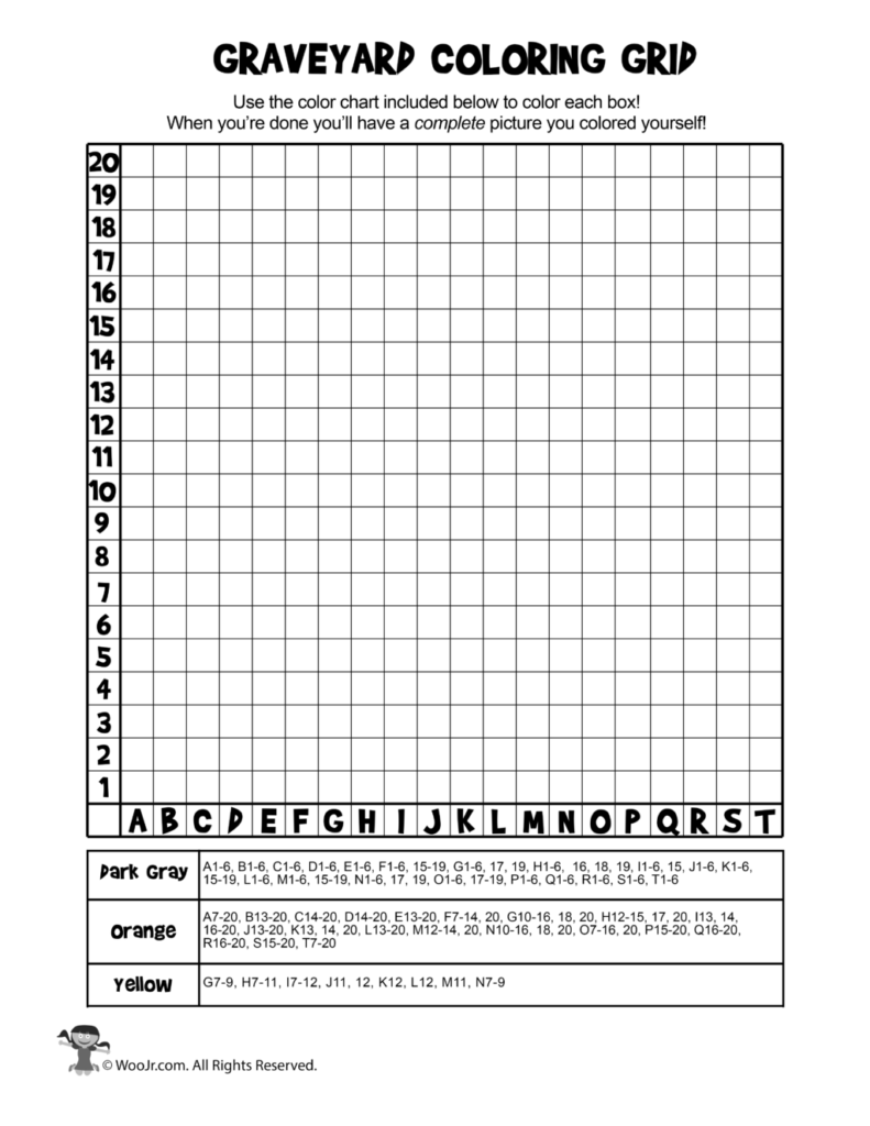 Worksheet ~ Halloween Graveyard Math Grid Coloring Page Woo