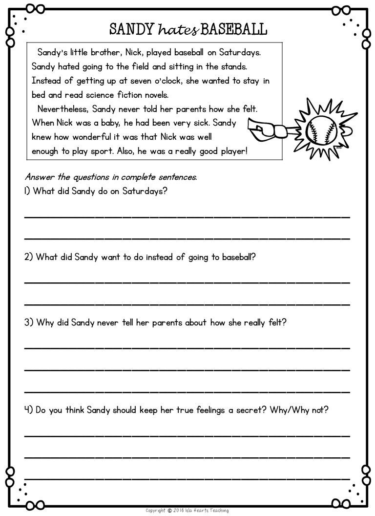 Reading Comprehension Worksheets For 2nd Grade 2nd Grade Grade 2 