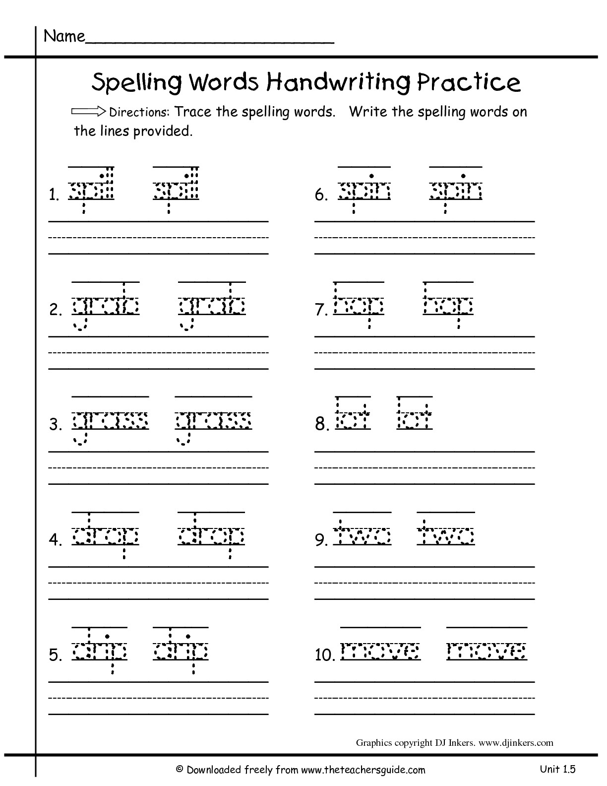 Worksheet ~ Unitoneweekfivespellinghandwritingttg Worksheet