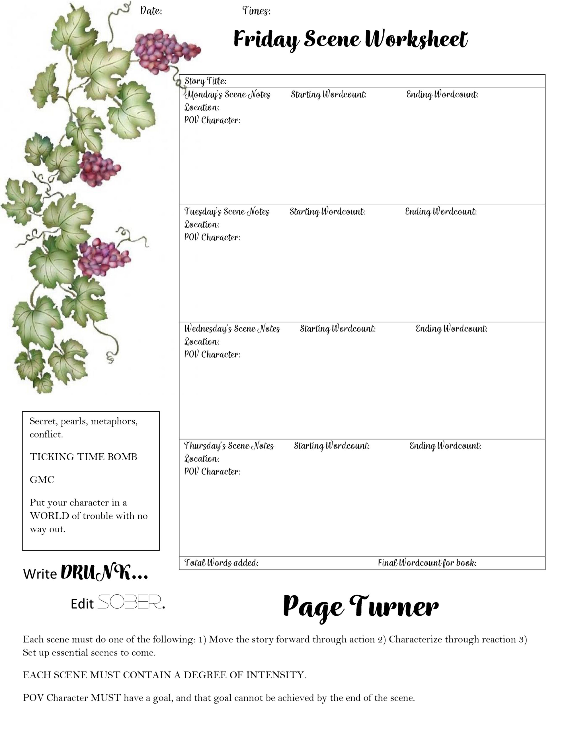 Worksheets For Romance Writers