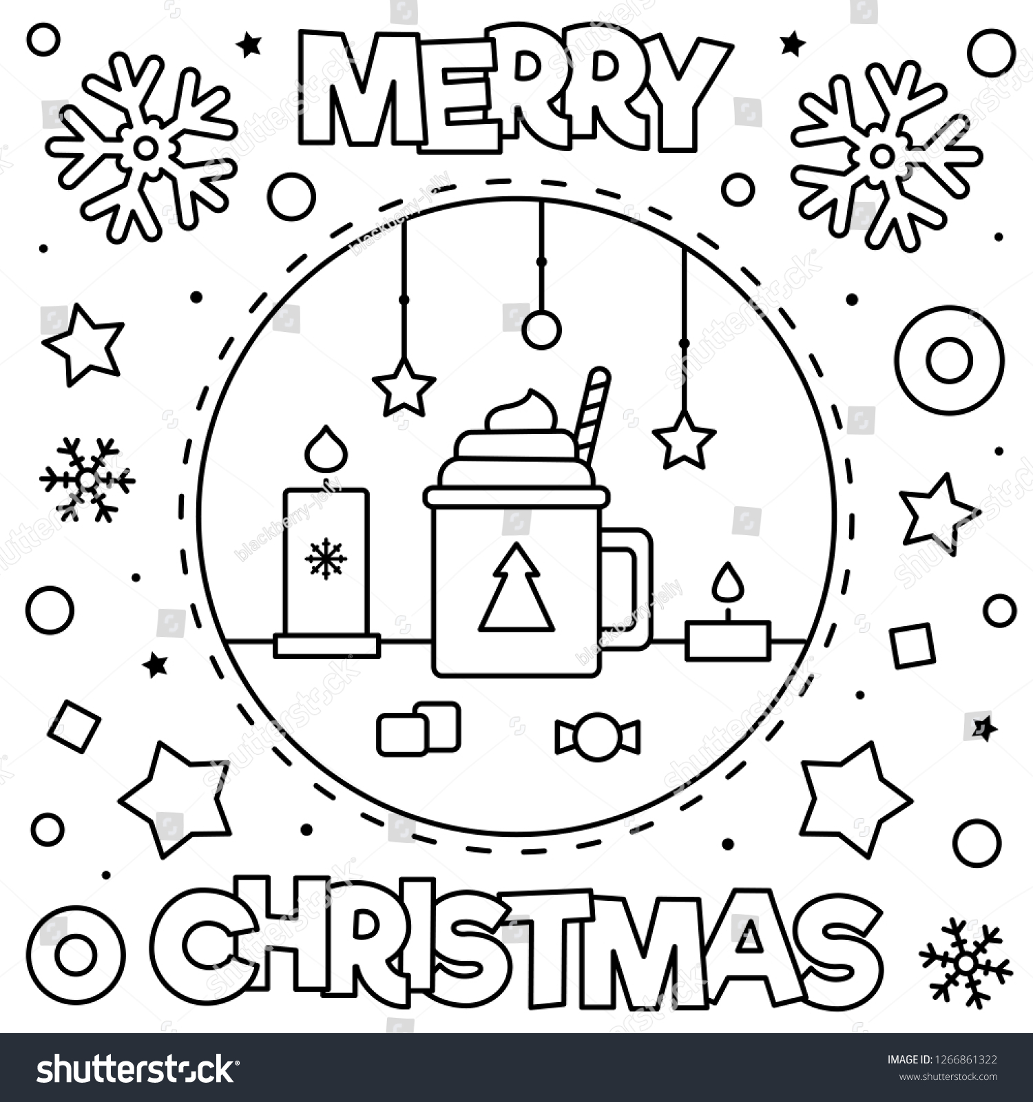 Worksheets : Merry Christmas Coloring Black Stock Vector