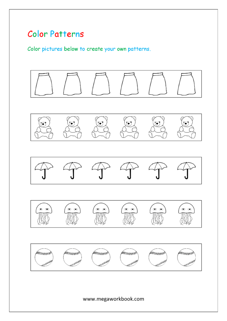 Worksheets : Pattern Worksheets For Kindergarten Color