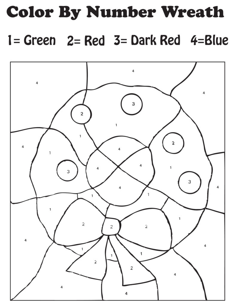 Wreath Christmas Colornumbers Coloring Pages Worksheets