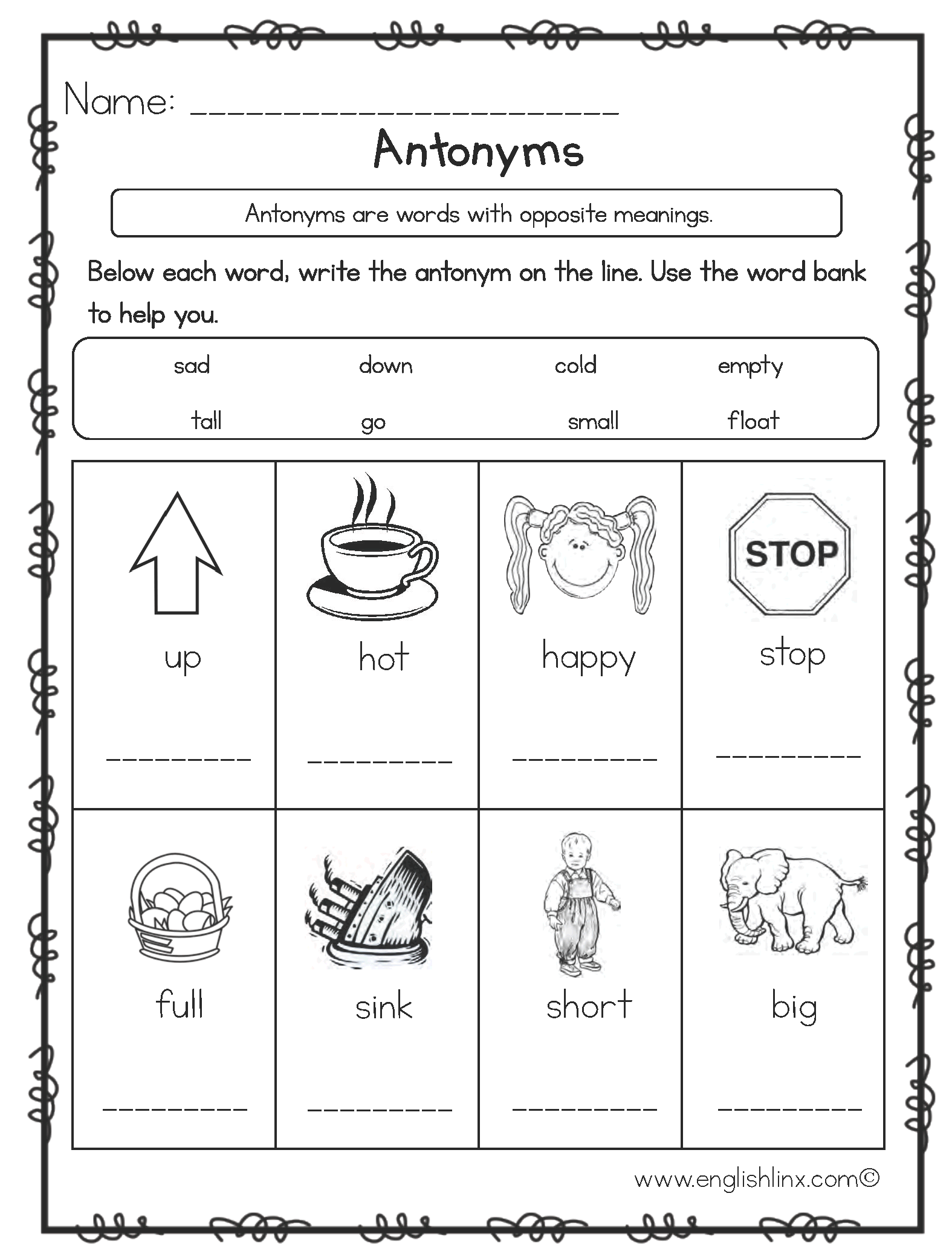 Write The Antonyms Worksheets | Antonyms Worksheet