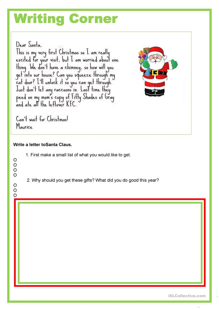 Writing Corner - Letter To Santa - English Esl Worksheets