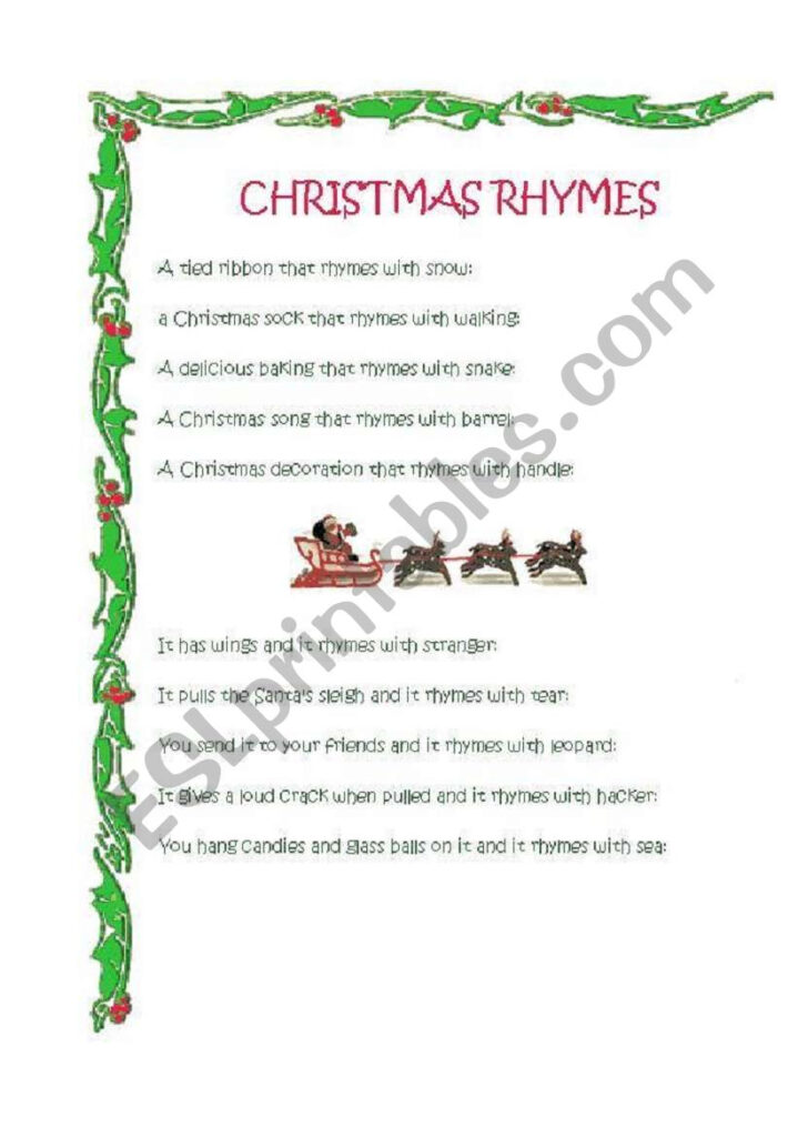 Xmas Rhymes   Esl Worksheeteolia