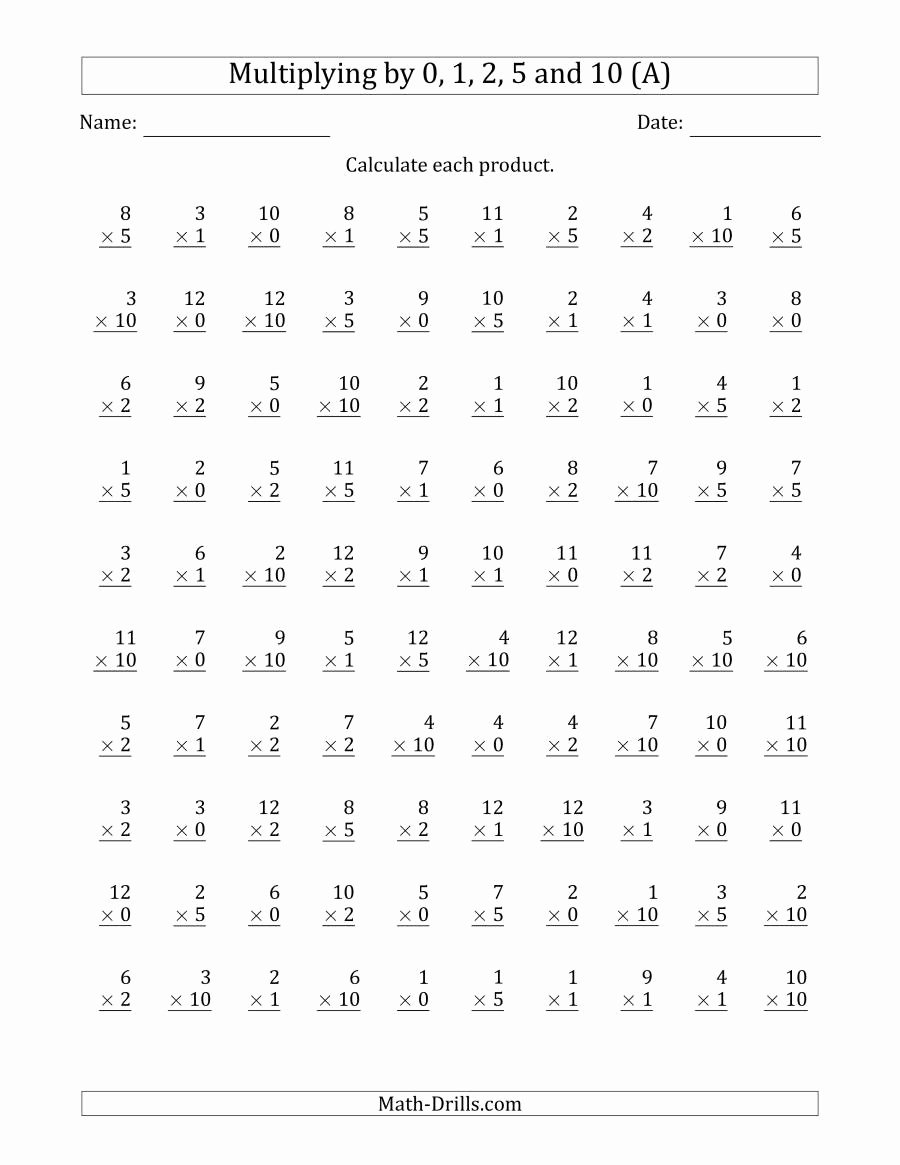 0 1 2 5 10 Multiplication Worksheets Top Multiplying
