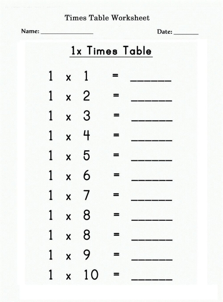 1 Times Table Worksheets For Kids | Times Tables Worksheets