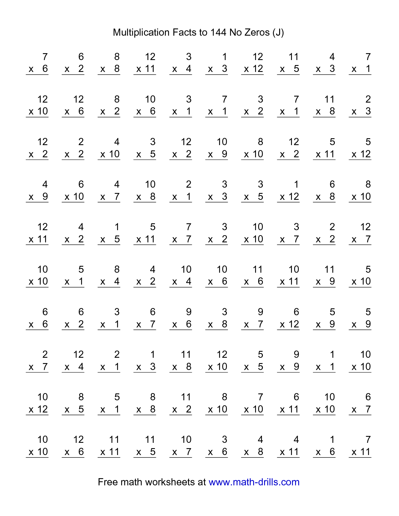 100 Multiplication Worksheet | Multiplication Facts