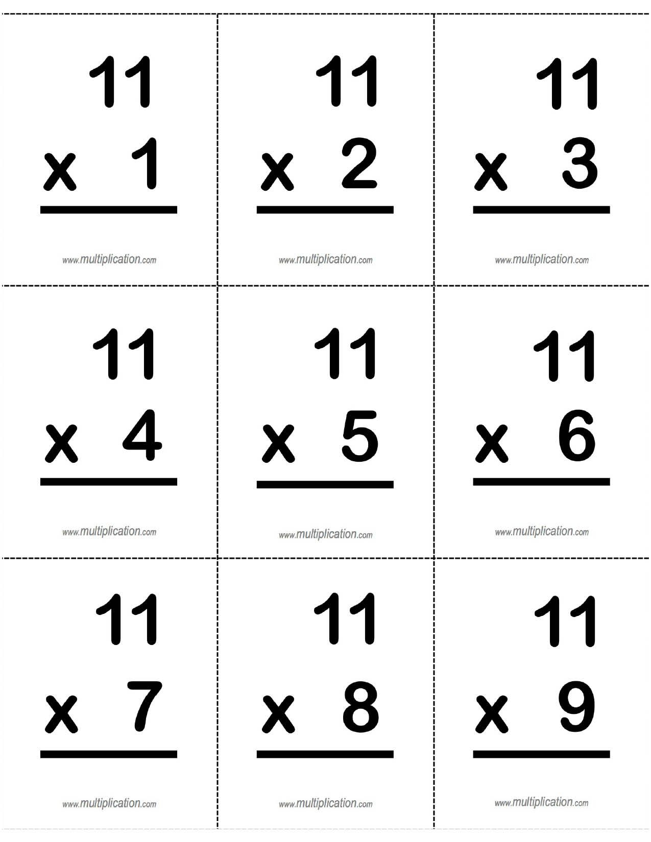 11&amp;#039;s, 11 X Multiplication Fact Flash Cards Front | Flash