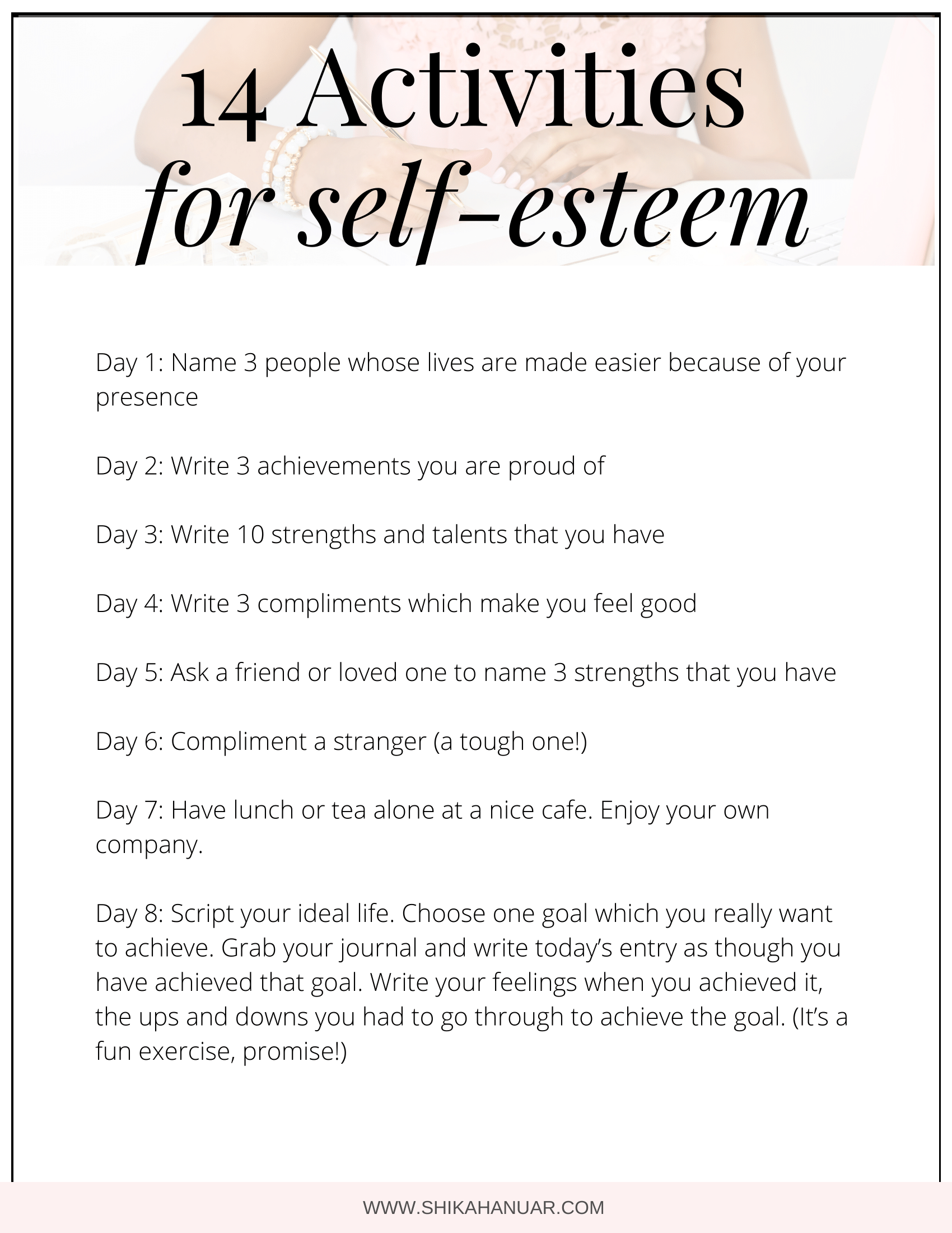 Writing Self Esteem Affirmations Worksheet | AlphabetWorksheetsFree.com