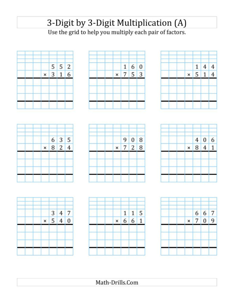 3 Digit3 Digit Multiplication With Grid Support (A)