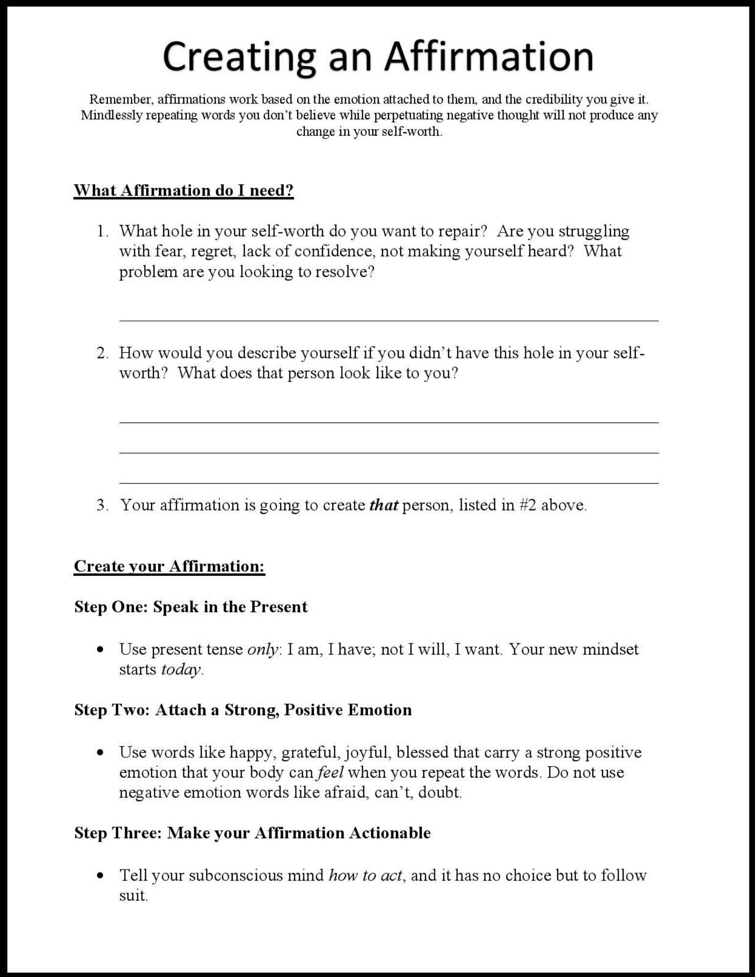 3 Worksheets To Foster Self-Worth | Self Esteem Worksheets