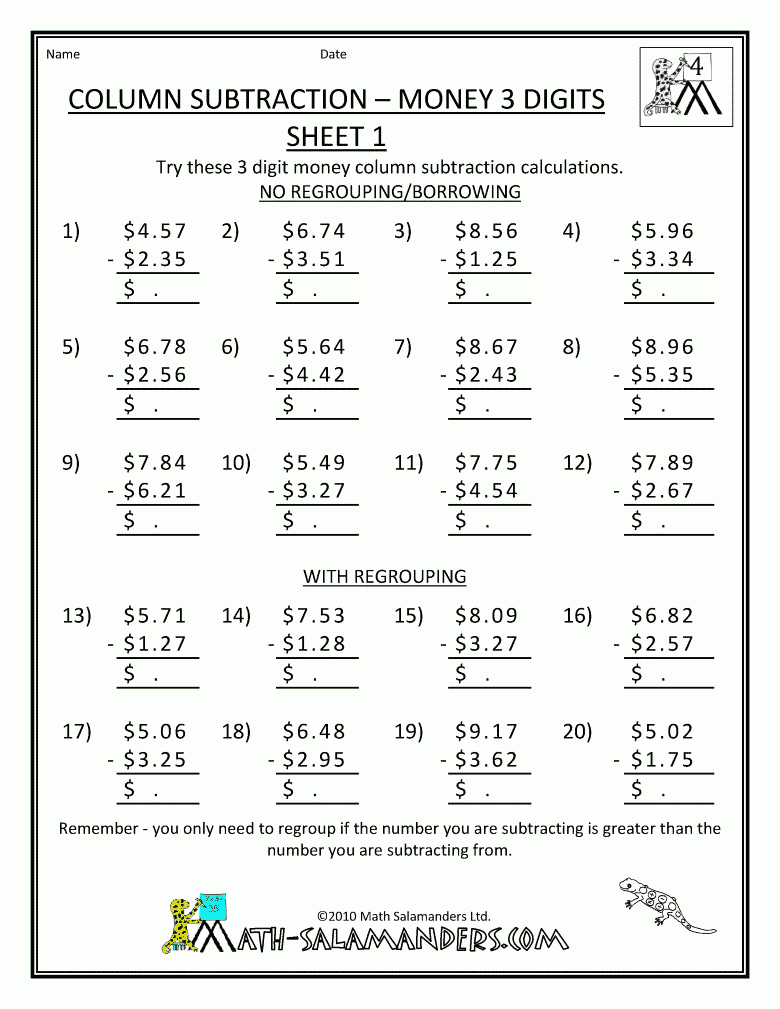 4Th Grade Subtraction Worksheets | Grade 6 Math Worksheets