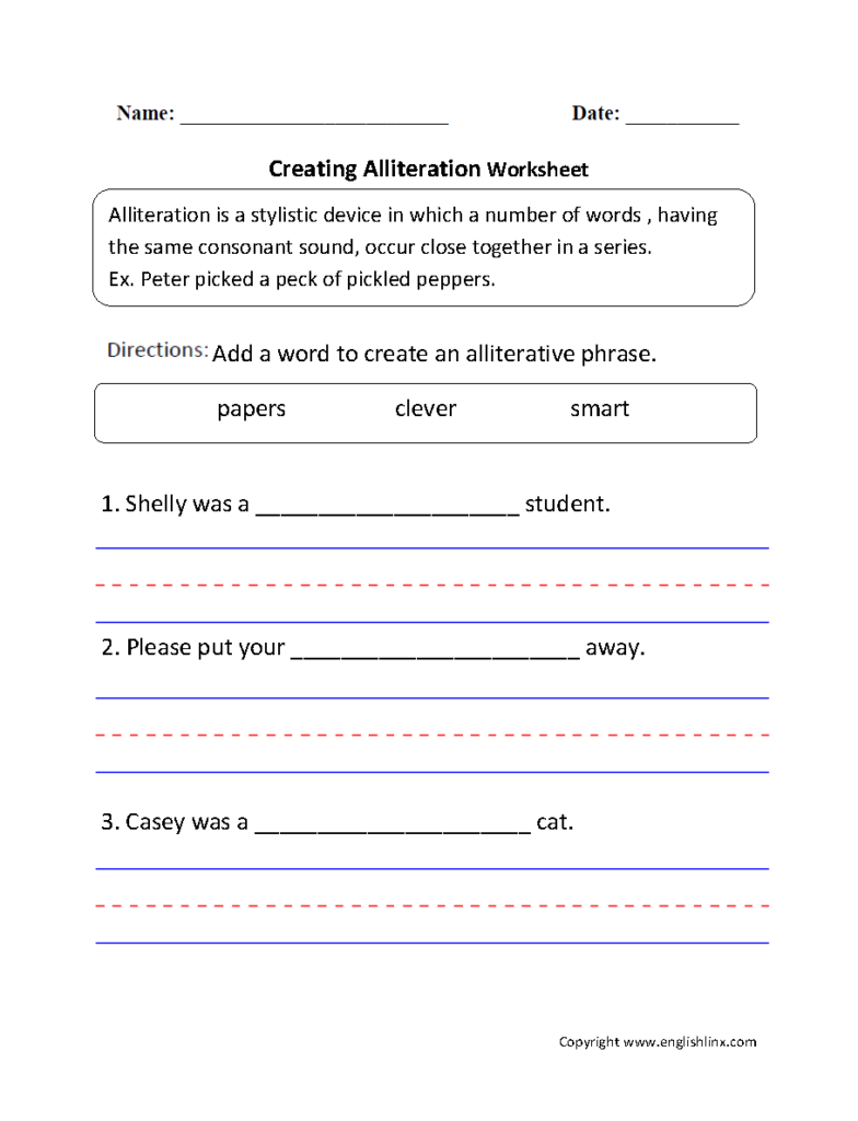 Alliteration Worksheets | Creating Alliteration Worksheet
