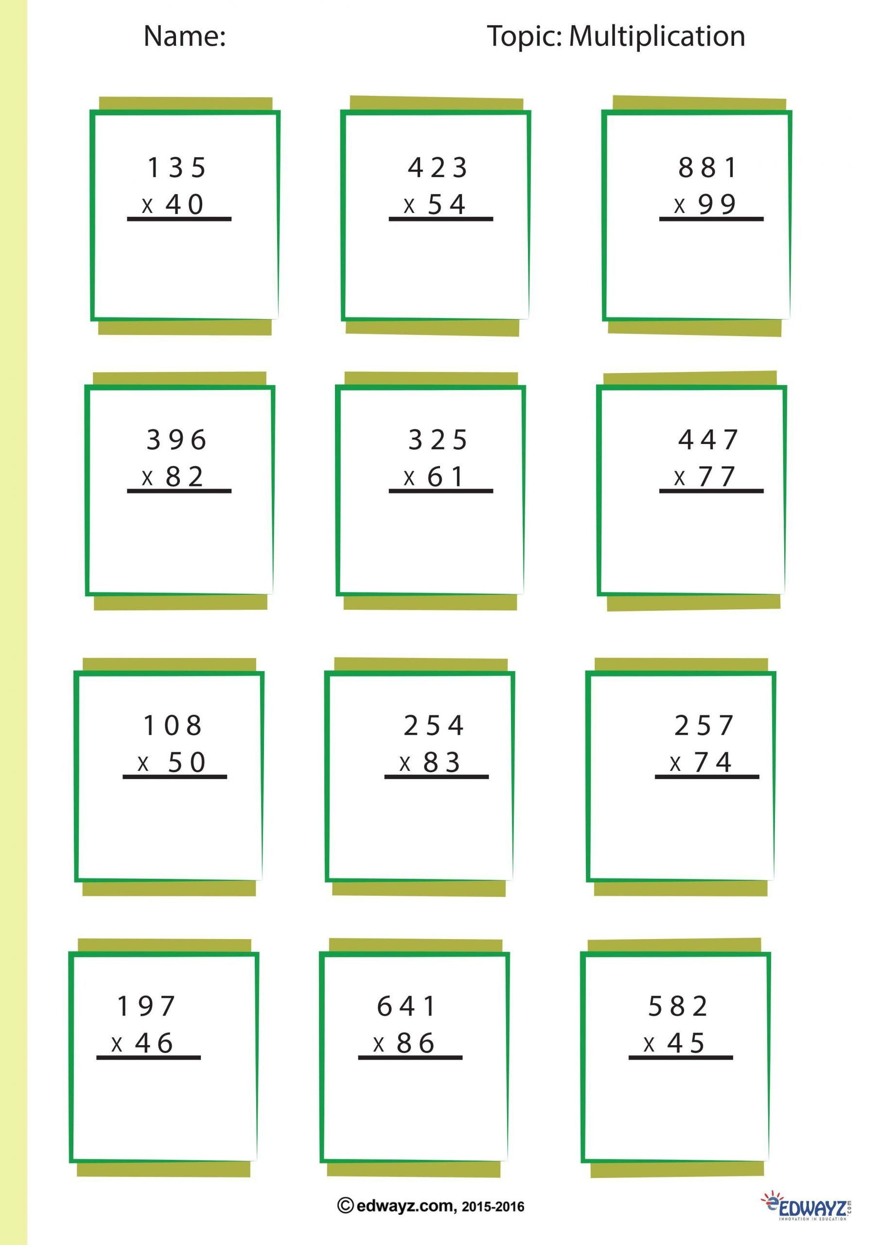 Box Method Multiplication Worksheet Partial Products