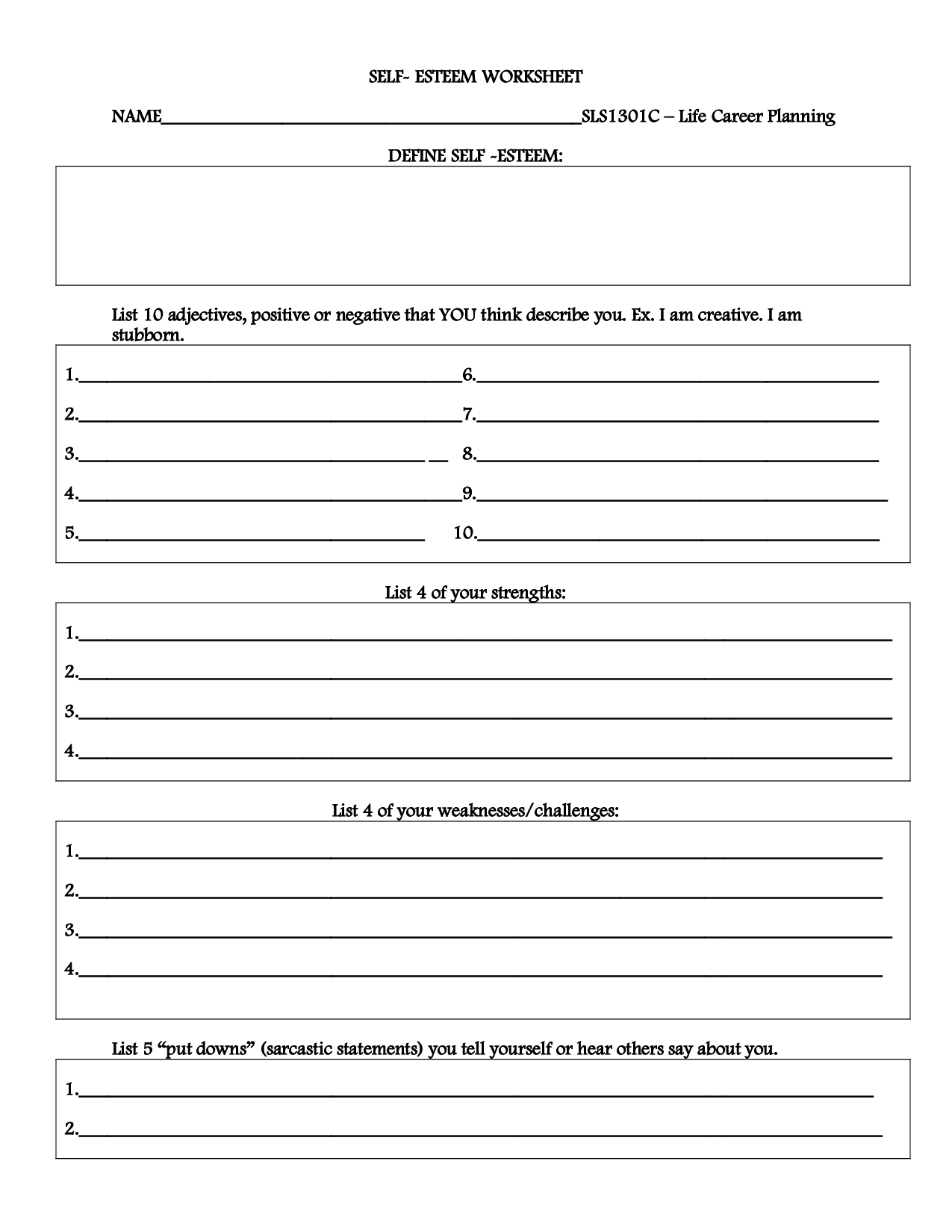 Building Self Esteem In Recovery Worksheets | Printable