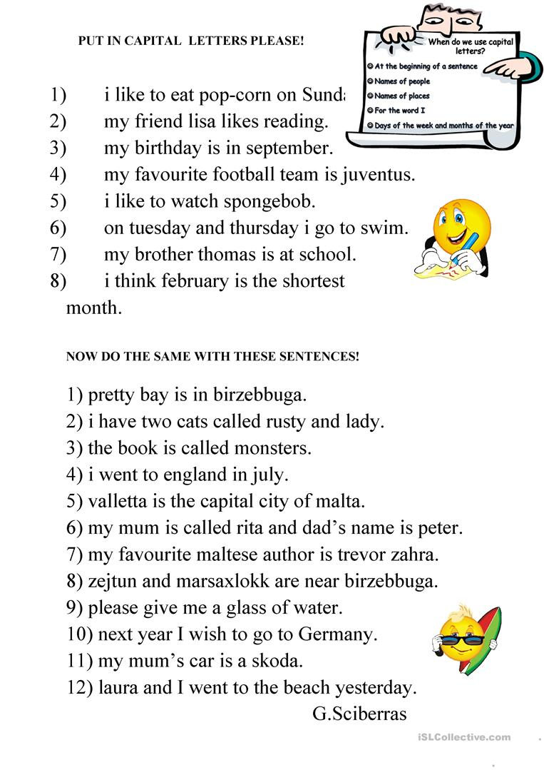 Capital Letters - English Esl Worksheets For Distance