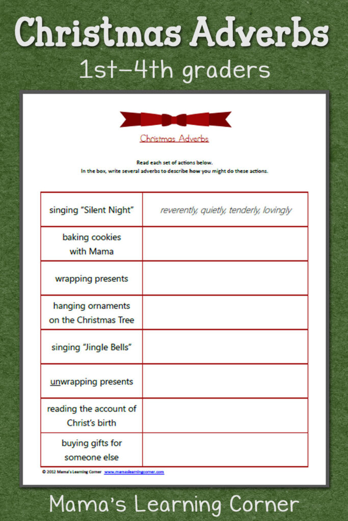 Christmas Adverbs Worksheet   Mamas Learning Corner