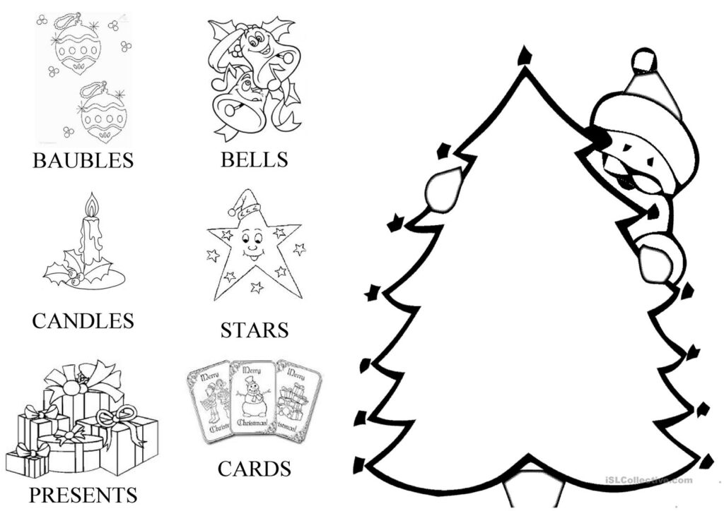 Christmas Card. Decorate The Tree   English Esl Worksheets