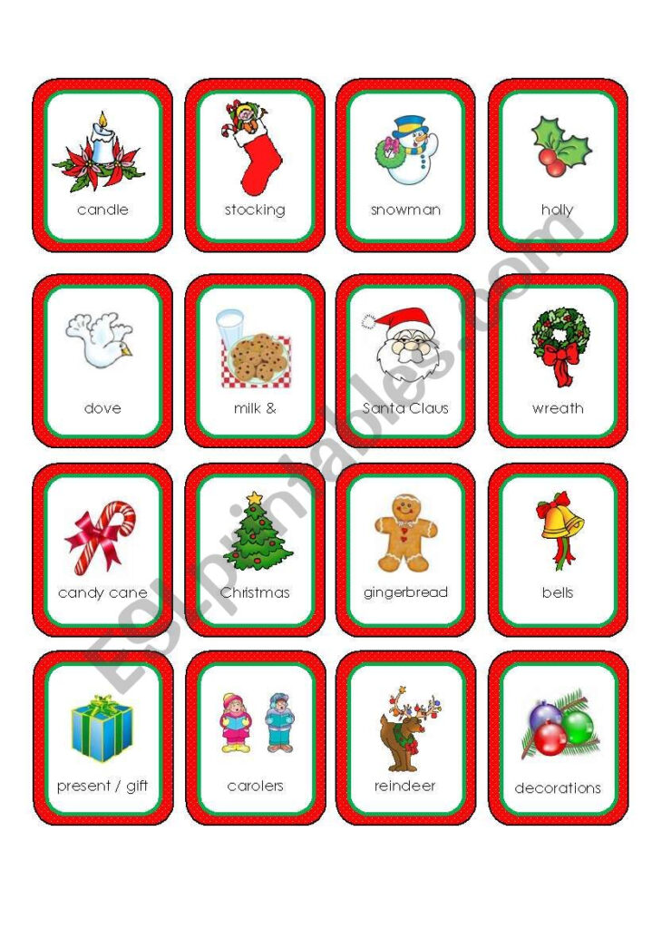 Christmas Memory Cards (16 Cards)   Esl Worksheetpinky Makus